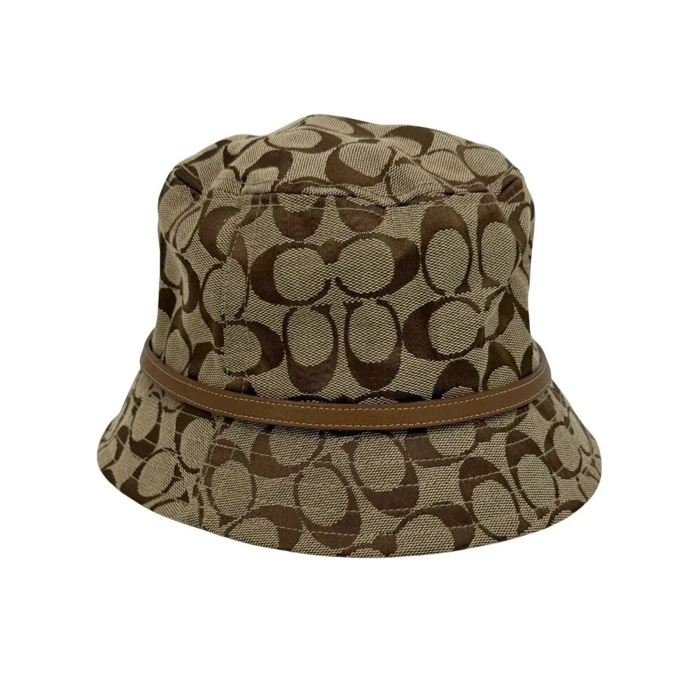 Vintage Coach CC Monogram Bucket Hat Brown/Tan Canvas Vegan Leather Accent Y2K - Picture 11 of 12